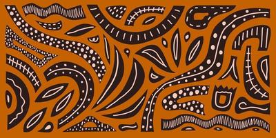 Creative horizontal abstract hand drawn pattern on terracotta background. Modern vector print.