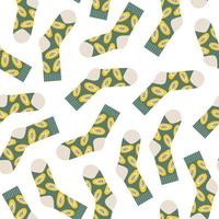 Trendy minimal seamless pattern of colorful stylish socks with papaya fruit isolated on white background. Vector modern flat illustration.