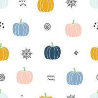 Nursery seamless pattern colorful pumpkins on a white background Use for prints, wallpapers, textiles, vector illustration