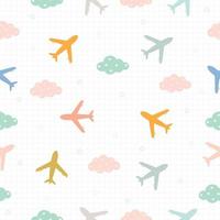 Seamless pattern The background of the plane and the clouds And has the form of a square grid Modern design ideas suitable for textiles, children's clothing, wrapping paper Illustration vector. vector