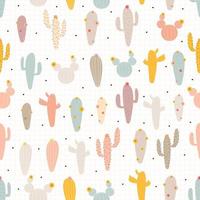 Hand drawn cute seamless pattern Repeat the background with the cactus and square grid. Modern vector design Used for gift wrap, textiles, vector illustrations.