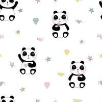 Seamless pattern for children. Background with panda cartoon characters cute animals sitting eating lollipops Design ideas used for printing, gift wrapping, baby clothing, textile, vector illustration