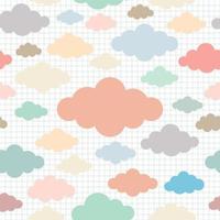 Seamless pattern Bright cloud background with square grid Line art concept cute cartoon design used for printing, background, gift wrapping, children's clothing, textile, vector illustration