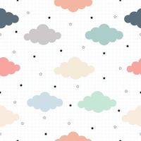 Seamless pattern Bright cloud background with square grid Line art concept cute cartoon design used for printing, background, gift wrapping, children's clothing, textile, vector illustration