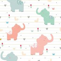 Elephant seamless pattern Cartoon animal background with flowers along with notebook line. Cute design ideas for kids. Used for making clothing patterns, textiles, gift wrap, vector illustrations.