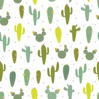 Hand drawn cute seamless pattern Repeat the background with the cactus and square grid. Modern vector design Used for gift wrap, textiles, vector illustrations.