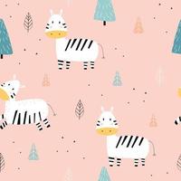 Cute seamless pattern for kids The cartoon background of the zebra is standing with its eyes Design ideas used for printing, gift wrapping, baby clothing, textiles, vector illustration
