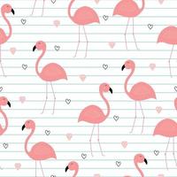 Seamless pattern Pink flamingo background image Cute cartoon animal characters with heart icons and small diamonds Design ideas on notebook patterns Vector illustration