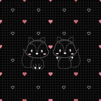 Seamless pattern background Two foxes sitting together with a cute pink heart shape icon with geometric squares Design ideas used for printing, gift wrapping, baby clothing, textiles, vector images