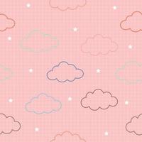 Seamless pattern The beautiful pink background of clouds has a square grid. Line drawing concept, cute cartoon design used for printing, gift wrapping, children's clothing, textile, vector image