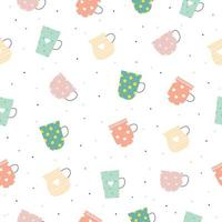 Background mug and coffee cup Colorful, cute, seamless pattern for children, design ideas used for publications, cards, gift wrap, textiles, vector illustrations