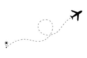 icono de avión y ruta de vuelo de destino en la ilustración de vector de fondo blanco