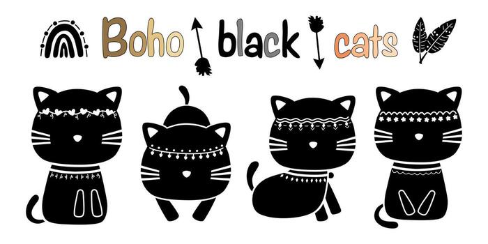 Black Boho Cats, simple design in black tone can be applied in a variety of applications vector