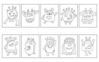 Coloring page  monster pattern set designed in doodle style vector