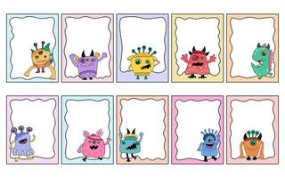 Set of cute monster frames in colorful doodle style vector