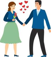 Cute couple in love. Girl and guy hold hands. Valentines Day, love and friendship vector illustration. Lovers walk