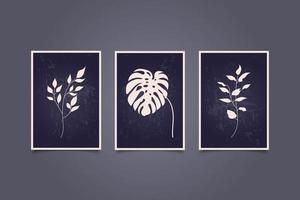 set of three modern tropical leaf wall poster collection vector