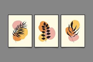 set of modern poster composition minimalist leaves vector