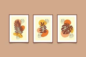 Set of abstract modern posters tropical leaf with shapes wall art collection vector