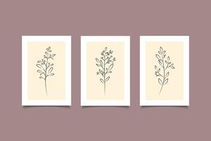 conjunto de arte de línea de flores minimalistas impresas para decoración de paredes vector