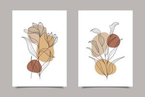 Set of line art blooming flower minimalist design vector