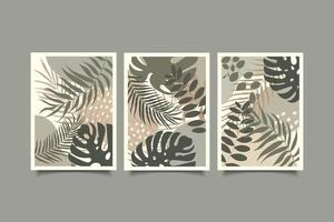 Set of three abstract tropical leaves contemporary organic shapes for wall decoration