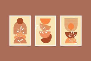 Set of prints boho contemporary botanical with shapes design vector