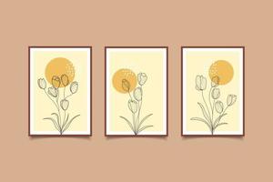 abtract modern design flowers line art drawing composition for wall decoration vector