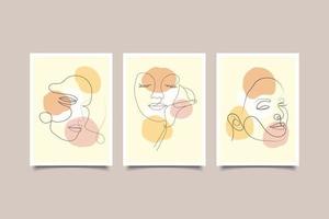 Set of pose one line women face drawings collection vector