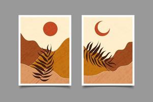 conjunto de paisajes abstractos vintage sol y luna para la colección de arte mural vector