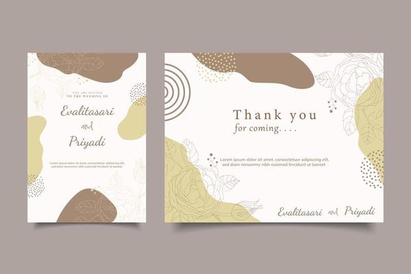 Hand draw wedding invitation and thank you greeting card template design