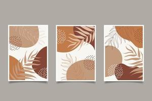 Set of poster abstract tropical leave with shapes design wall art vector