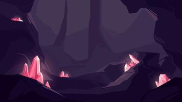 Cave with red crystals. vector