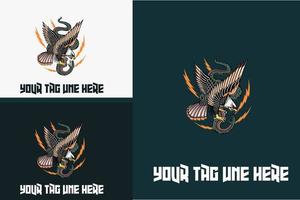 ilustraciones, águila, y, serpiente, luchador, vector, diseño vector