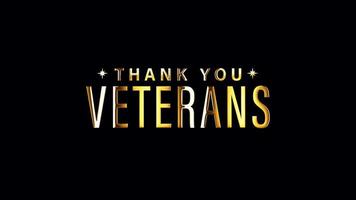 Thank you Veterans golden text with light effect. video