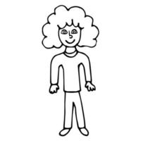 Cartoon doodle curly girl isolated on white background. vector