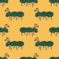 Seamless pattern with cute cartoon doodle linear ant isolated on background. vector