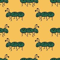 Seamless pattern with cute cartoon doodle linear ant isolated on background. vector