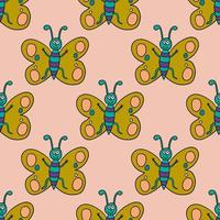 Seamless pattern with thin line doodle happy butterfly. Tropical insect background. vector