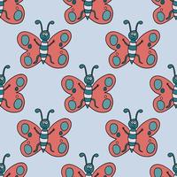 Seamless pattern with thin line doodle happy butterfly. Tropical insect background. vector