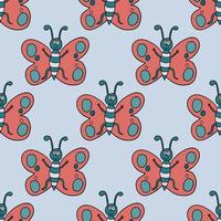 Seamless pattern with thin line doodle happy butterfly. Tropical insect background. vector