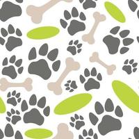 Pets paw pattern. Bones, flying saucer and animal footsteps seamless texture. Pet store background. vector