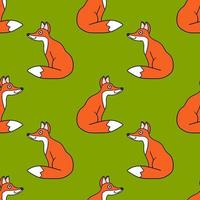 Seamless pattern with cartoon doodle linear fox isolated on background. vector