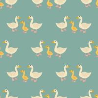 Cartoon cute goose and gosling family in flat style seamless pattern. Farm animal background. vector