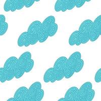 Seamless abstract background with isometric doodle curly blue clouds on white background. Infinity geometric pattern. vector