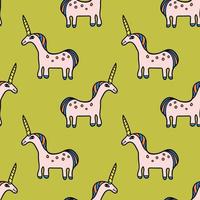 seamless patternaCute colorful seamless pattern with hand drawn smiling unicorn in profile with thin line contour. vector