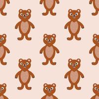 Cute cartoon bear in flat style seamless pattern. Woodland animal background. vector