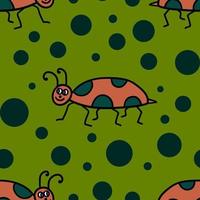 Seamless pattern with cartoon doodle linear bug. vector