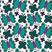 Cartoon doodle linear seamless pattern with butterflies isolated on white background. vector