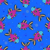 Cute colorful cartoon fish seamless pattern. Tropical ocean life. Animal wrapping paper.